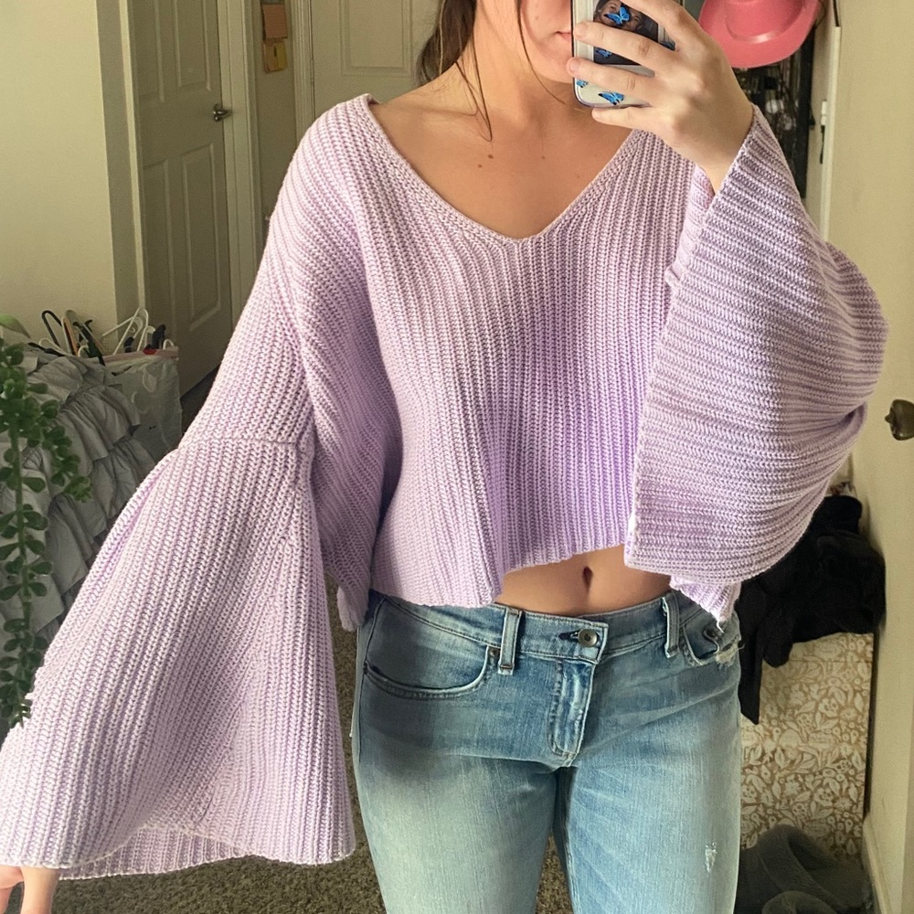 Purple Free People knit sweater